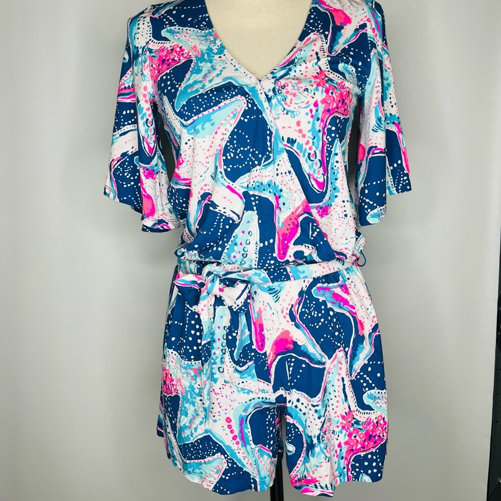 Lilly Pulitzer MADILYN ROMPER Indigo SEA STAR Struck XS Multicolor Starfish Wrap
